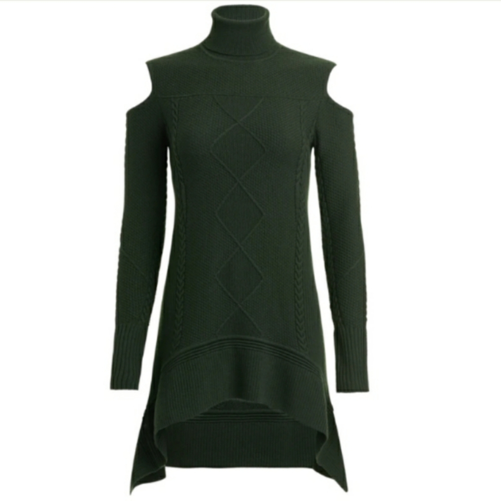 W by Worth Green Turtleneck Cold Shoulder
